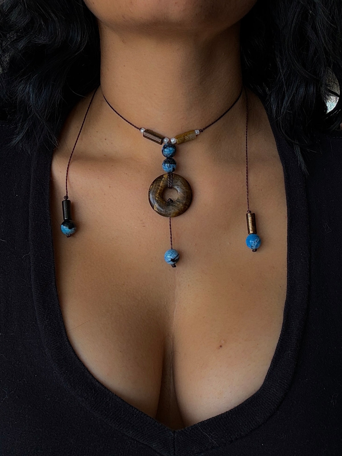 Adjustable Tiger's Eye Lariat Necklace