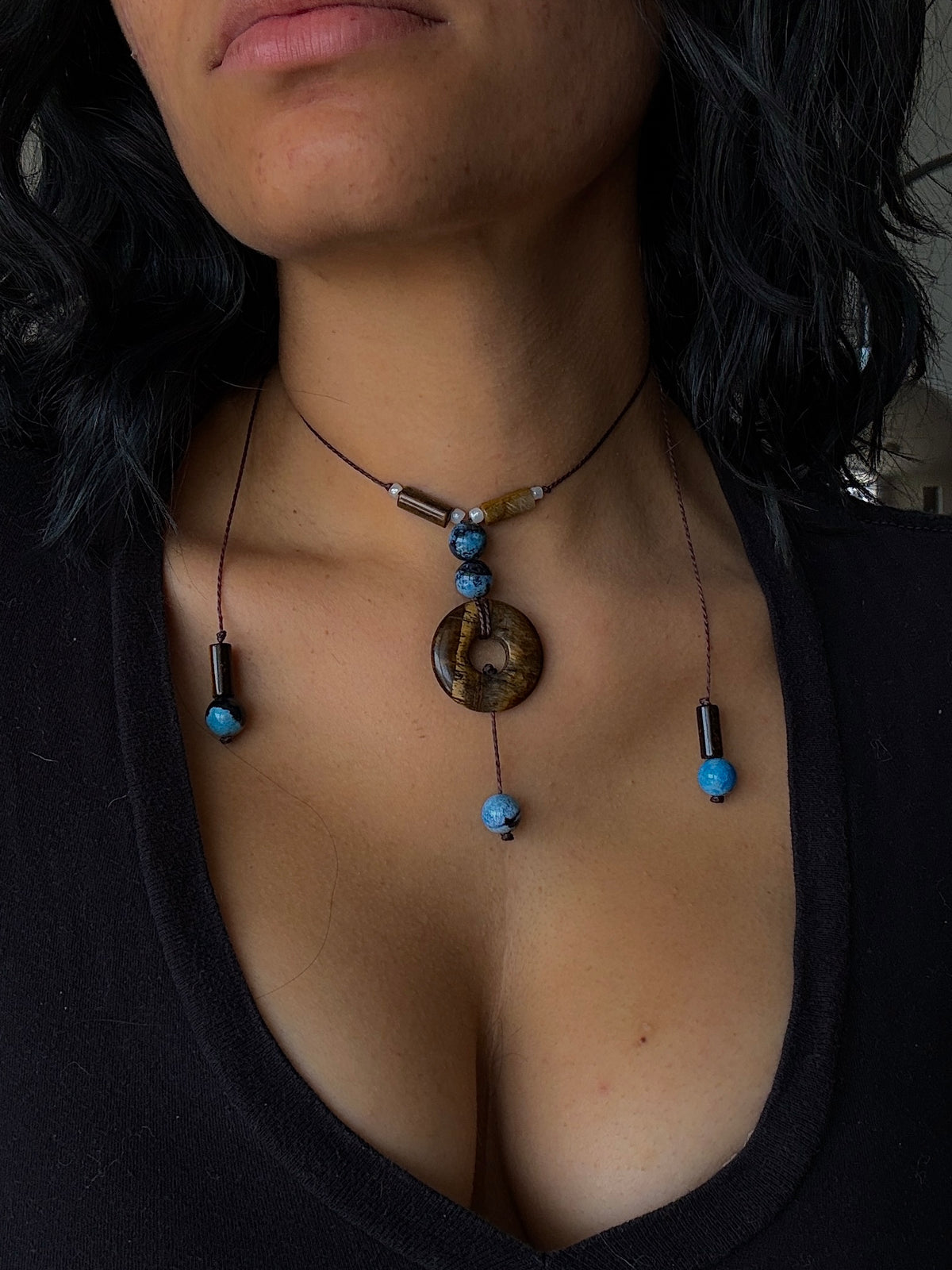 Adjustable Tiger's Eye Lariat Necklace