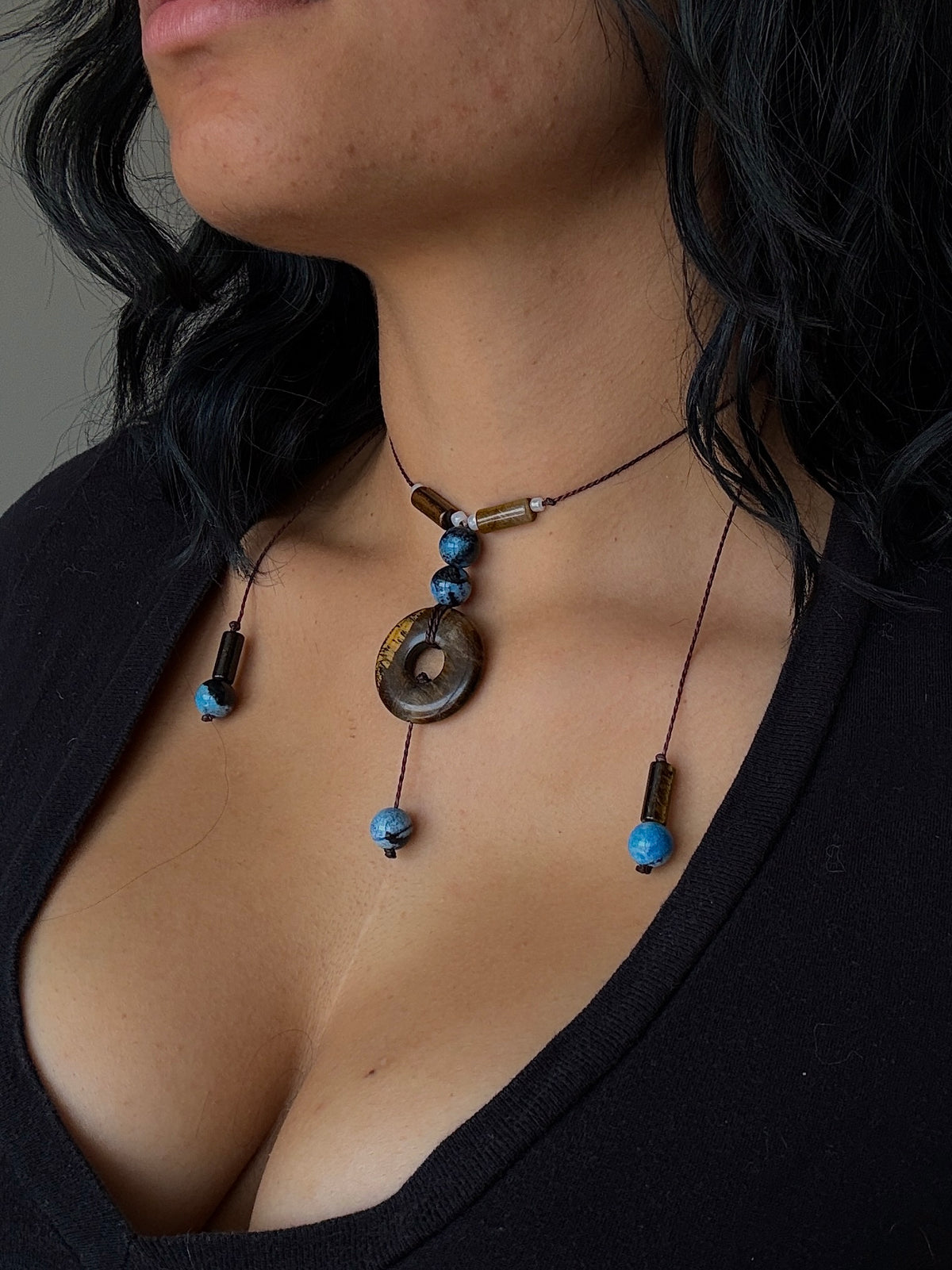 Adjustable Tiger's Eye Lariat Necklace