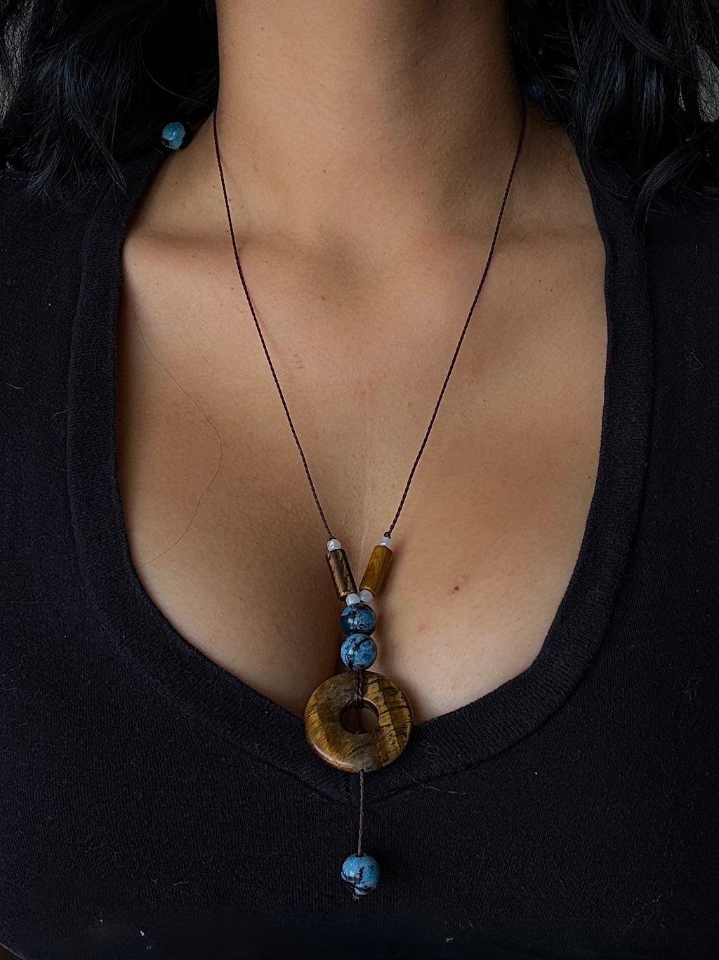 Adjustable Tiger's Eye Lariat Necklace