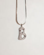 Iced Out Bubble Initial Necklace silver
