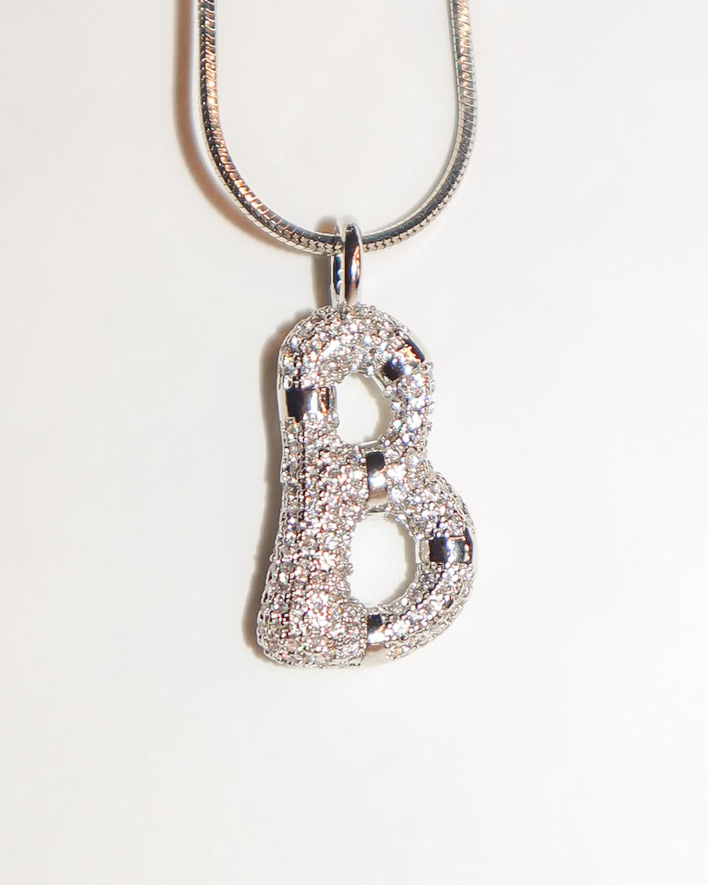 Iced Out Bubble Initial Necklace silver