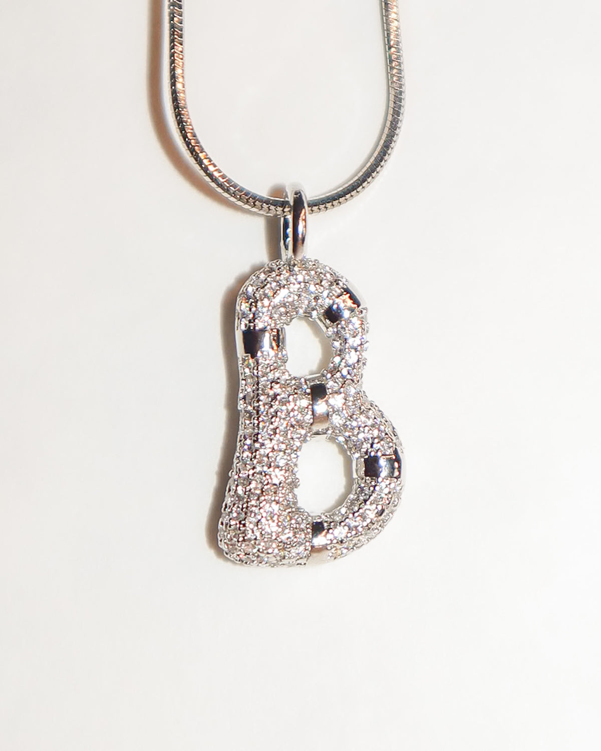 Iced Out Bubble Initial Necklace silver