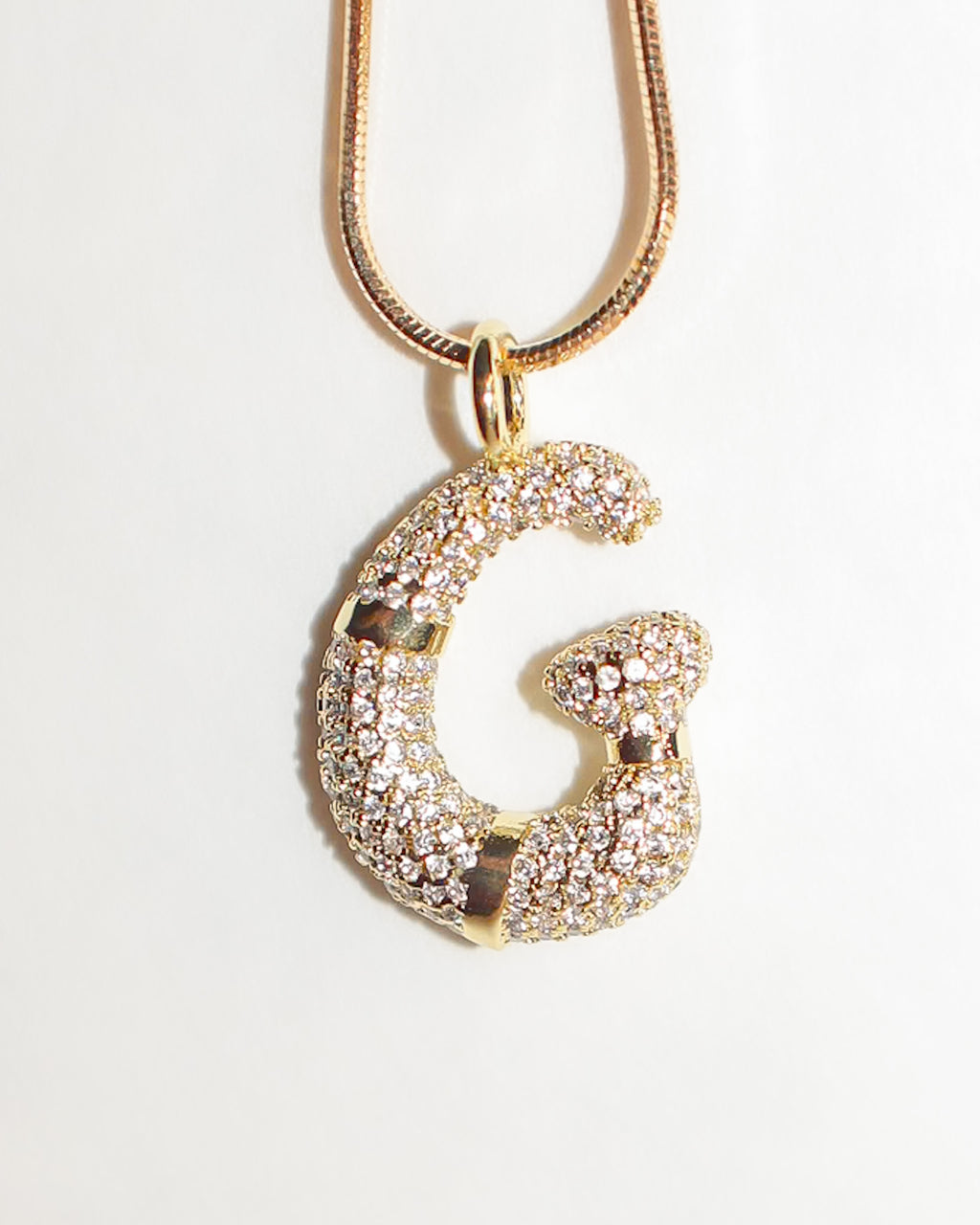 Iced Out Bubble Initial Necklace gold