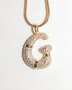 Iced Out Bubble Initial Necklace gold