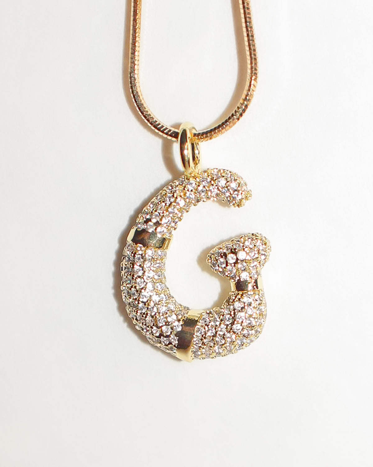 Iced Out Bubble Initial Necklace gold